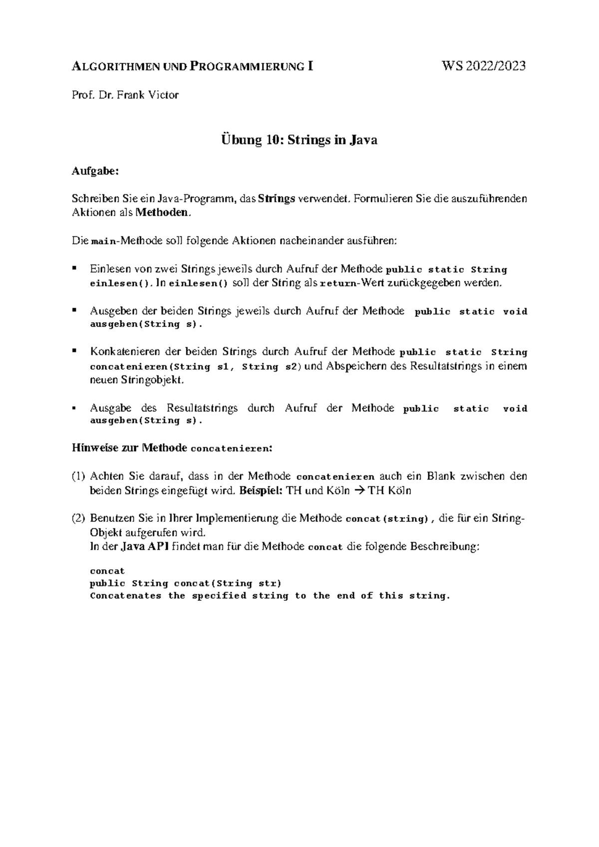 Übung 10: Strings in Java - Lösungen für ALGORITHMEN UND PROGRAMMIERUNG ...