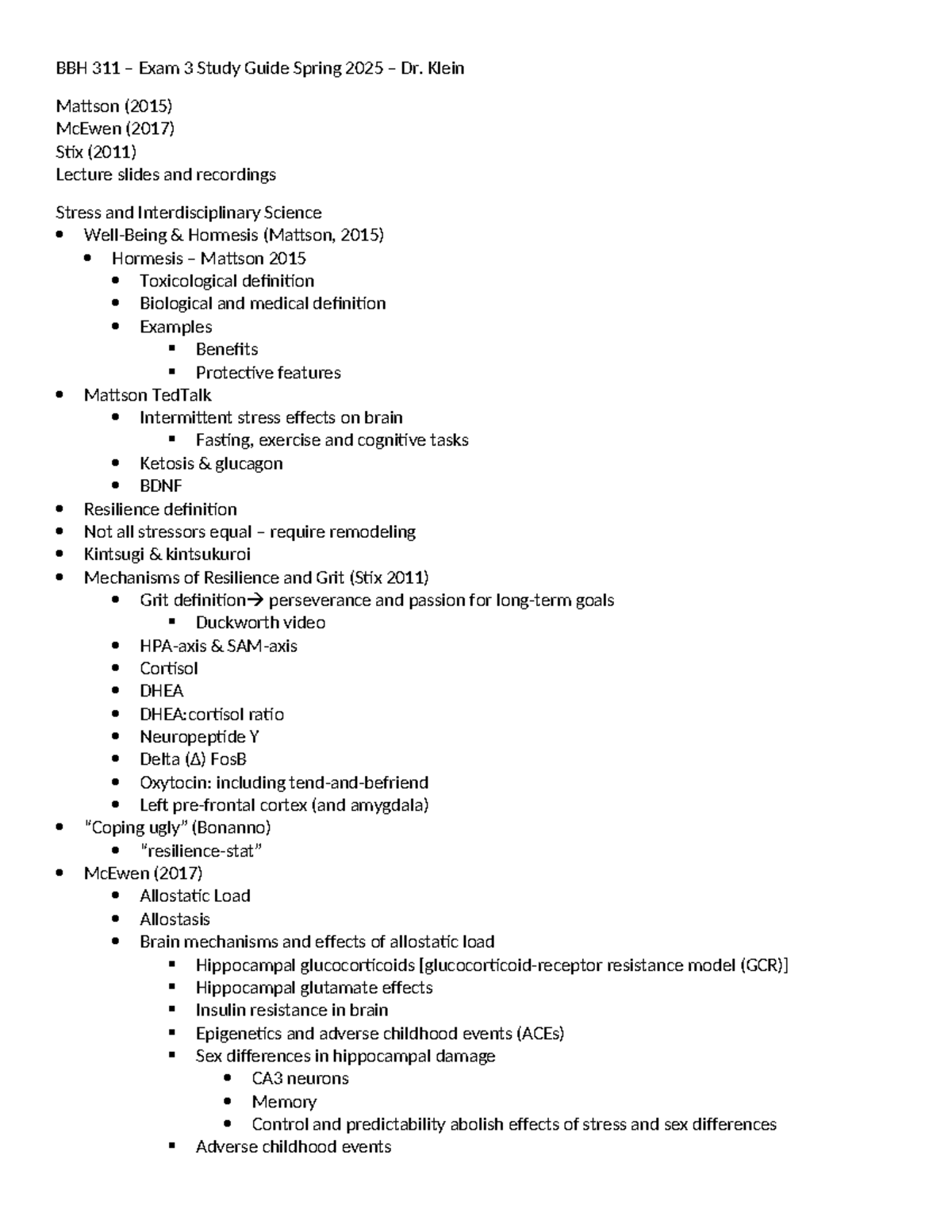 BBH 311 Exam 3 McEwen Article Overview - BBH 311 – Exam 3 Study Guide ...