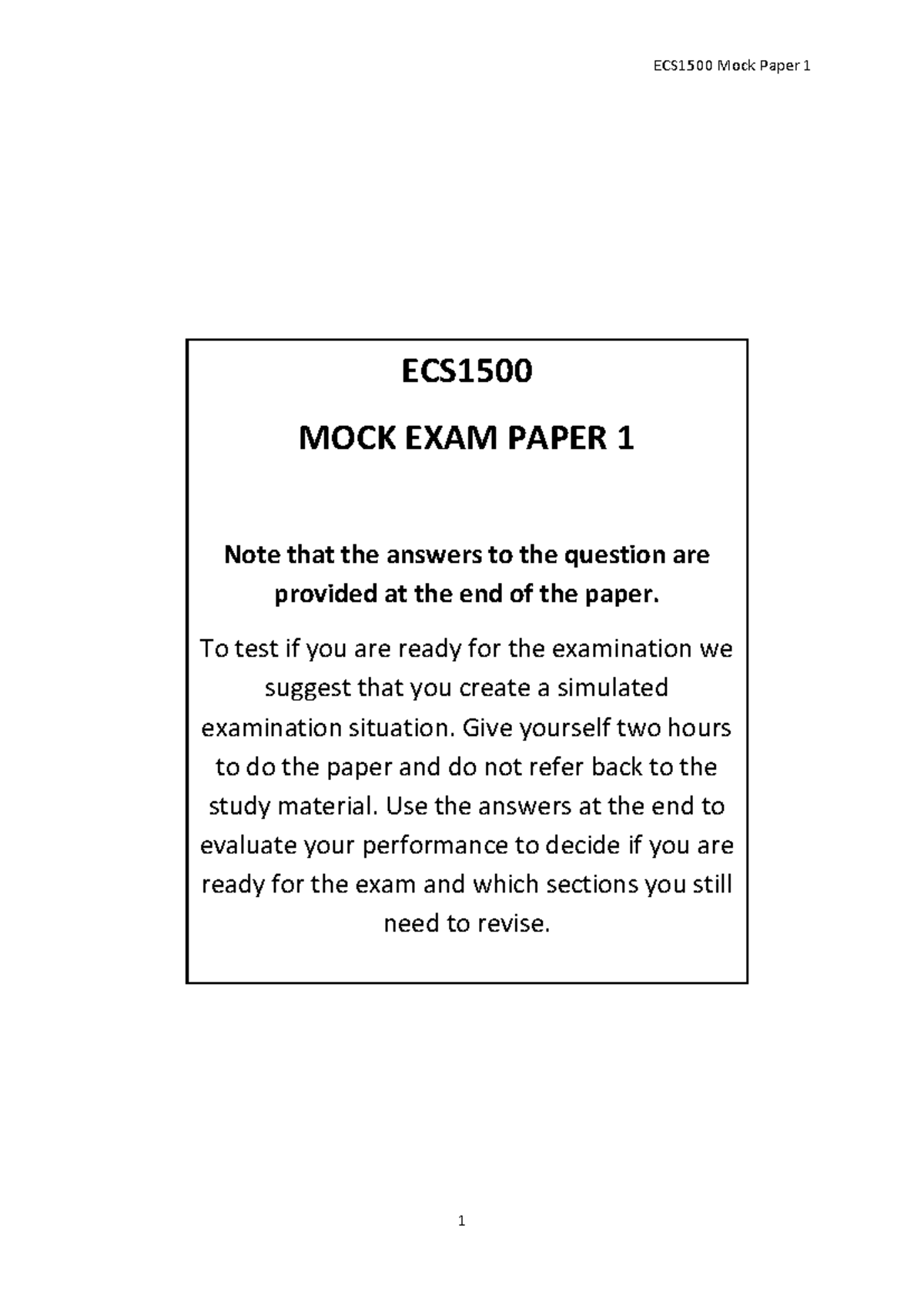 ECS1500 Mock Exam Paper 1 with Answers and Evaluation Guide - Studocu