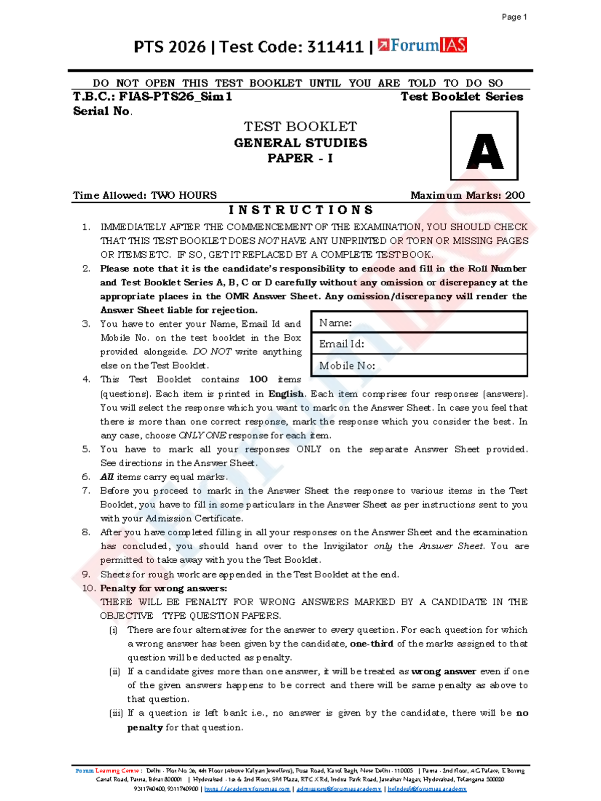 PTS 2026 - General Studies Simulator Test 1 (Code: 311411) - Studocu
