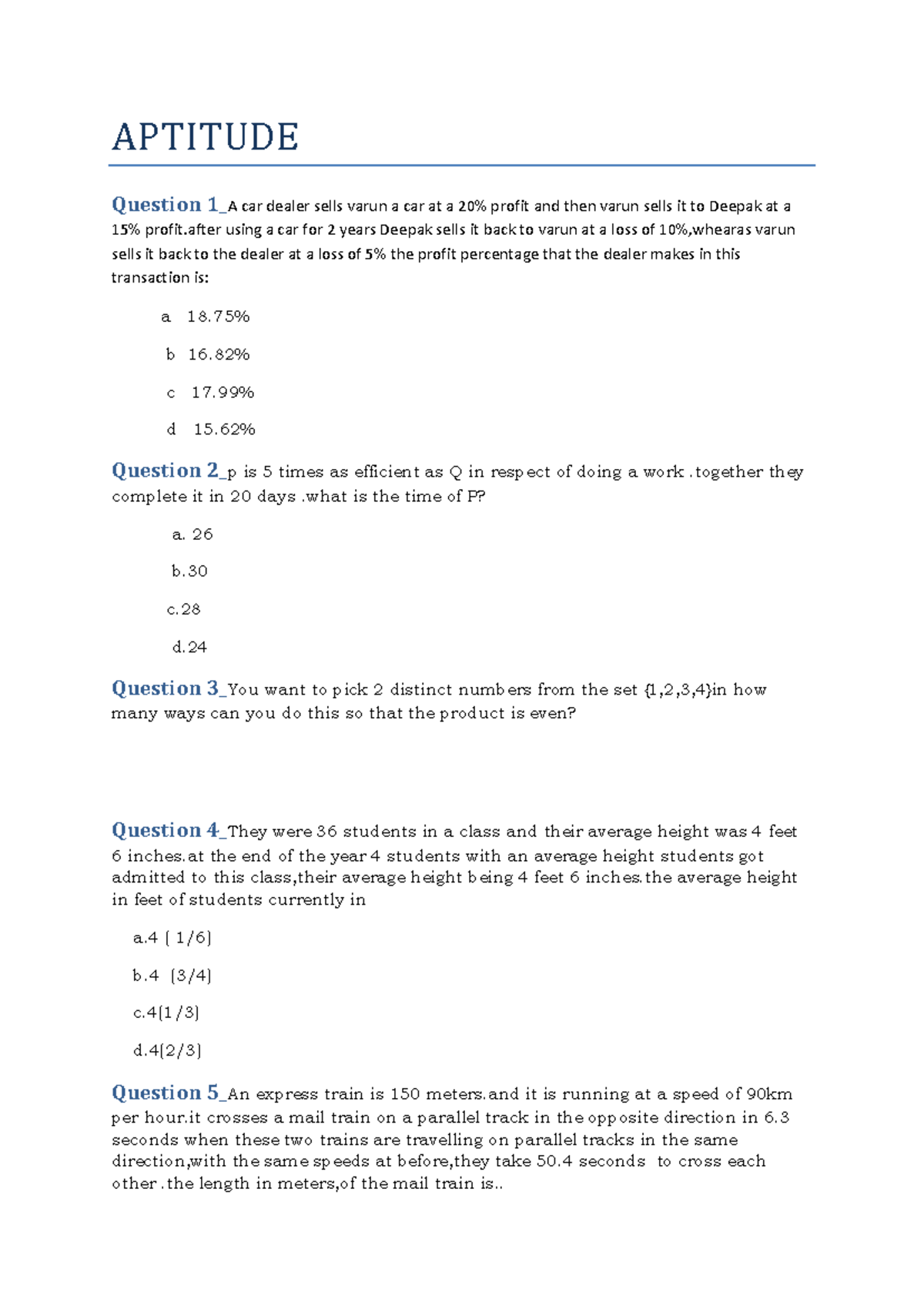 Aptitude Placement Paper: Comprehensive Practice Questions and ...