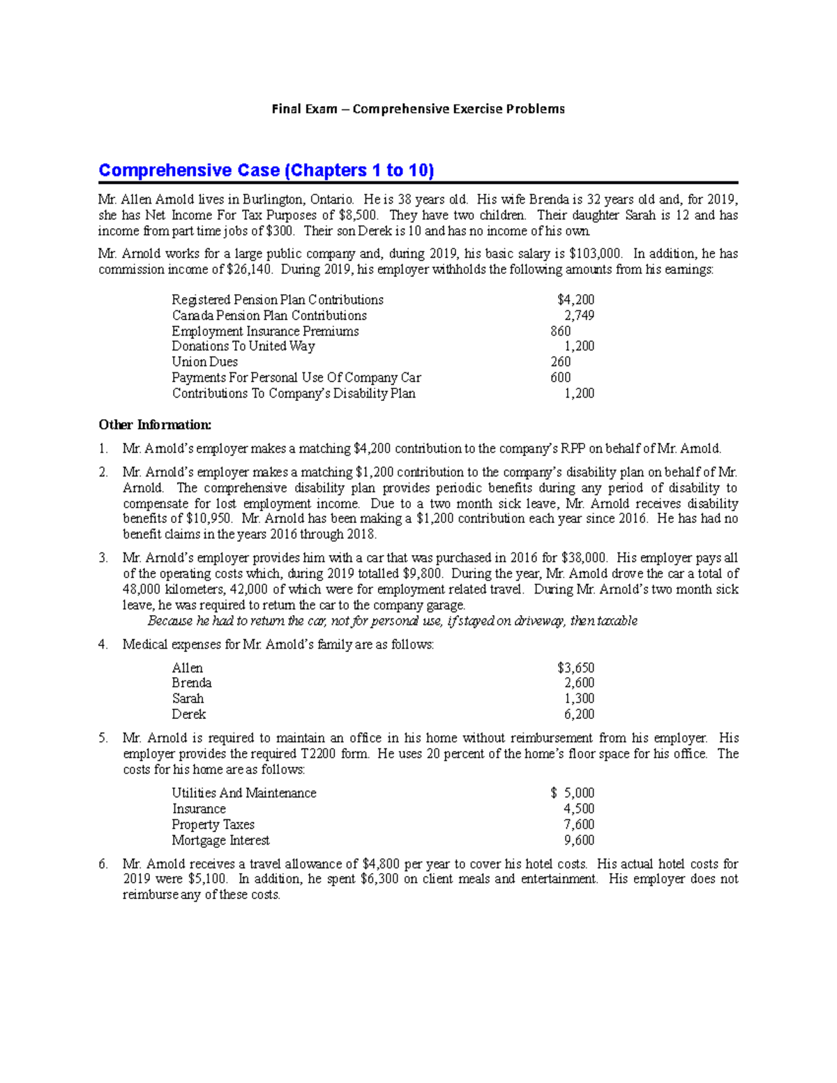 Final Exam Review Question (#1) - Final Exam – Comprehensive Exercise ...