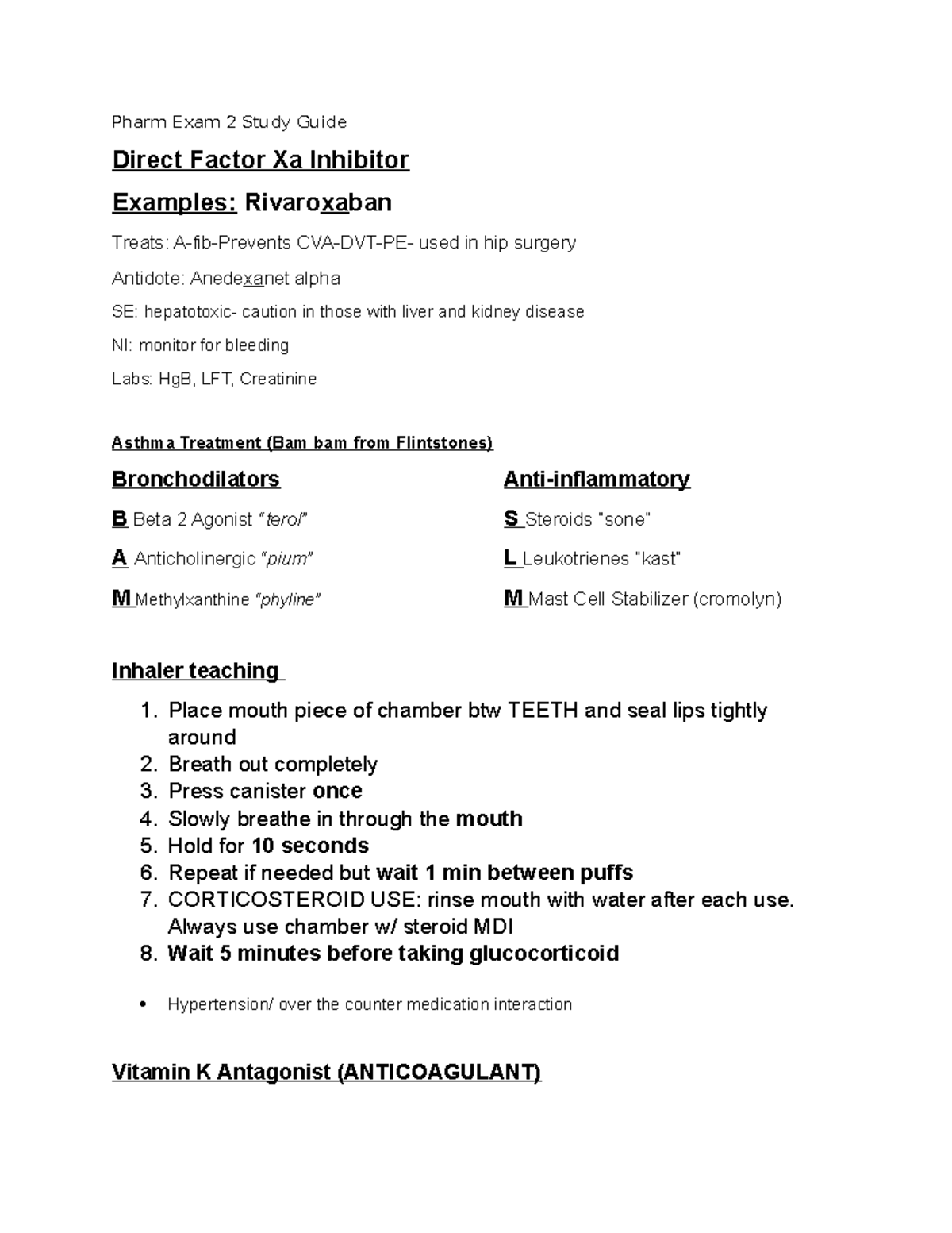 Pharmacology Exam 2 Study Guide for Professional Nursing (NURS 310 ...