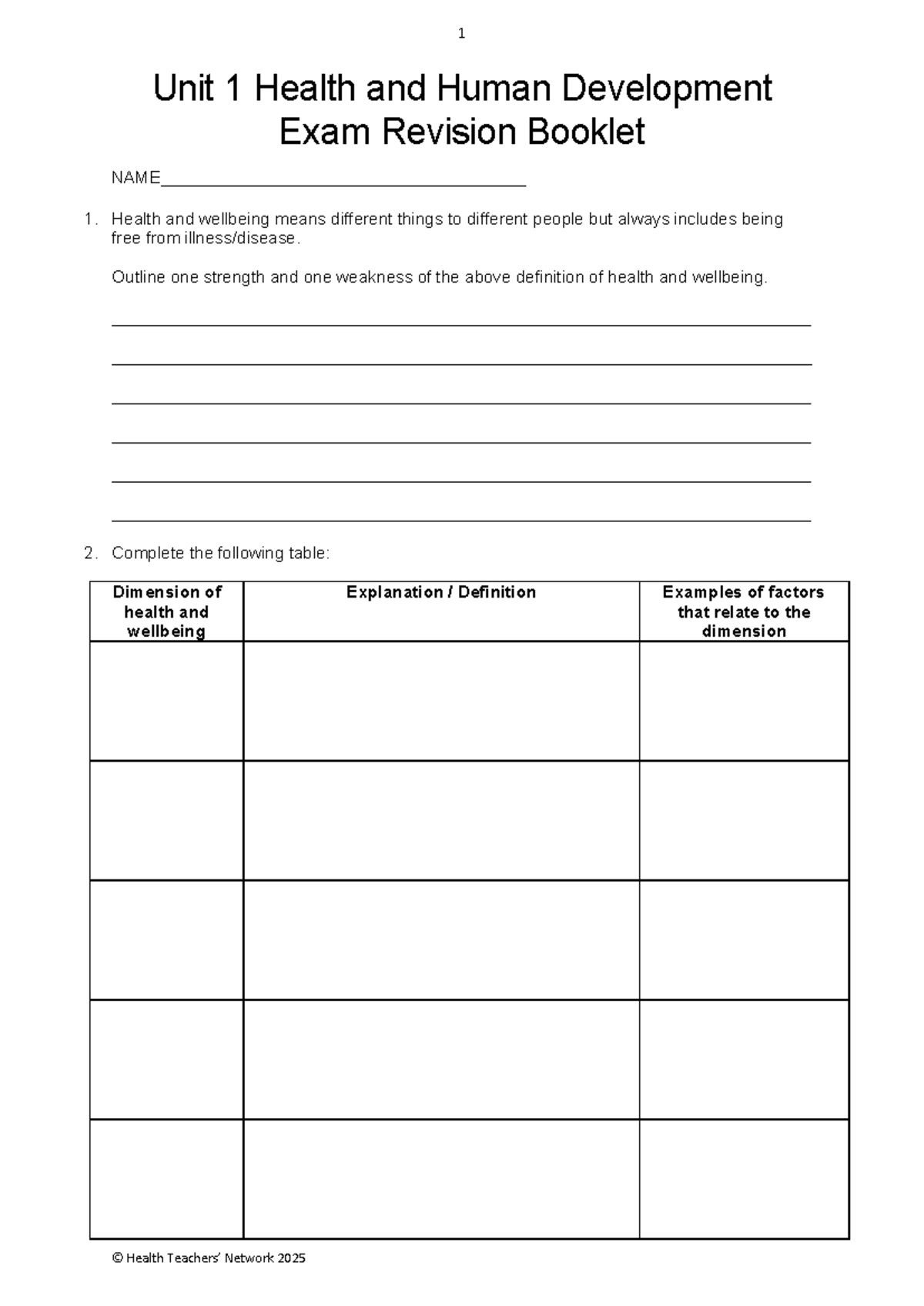 Unit 1 Health and Human Development Exam Revision Booklet 2026 - Studocu