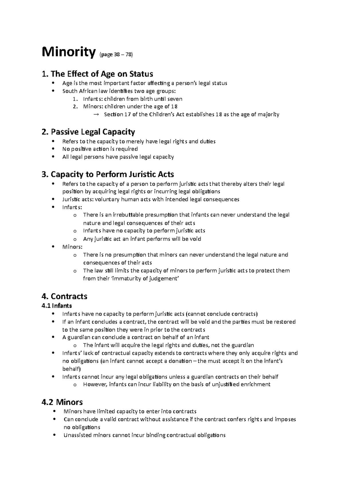 Minority Law Summary: Understanding Legal Implications and Cases - Studocu
