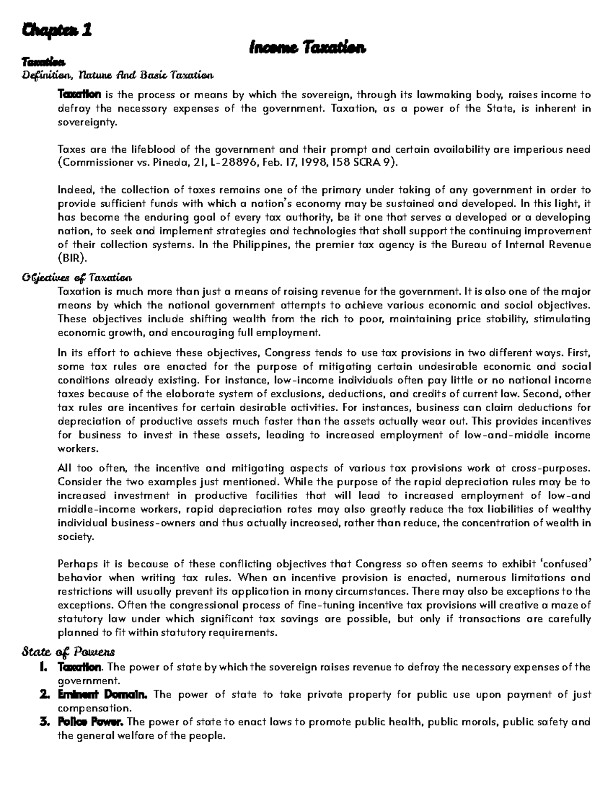 Taxation: Concepts and Objectives - Tax 101 Chapter Overview - Studocu