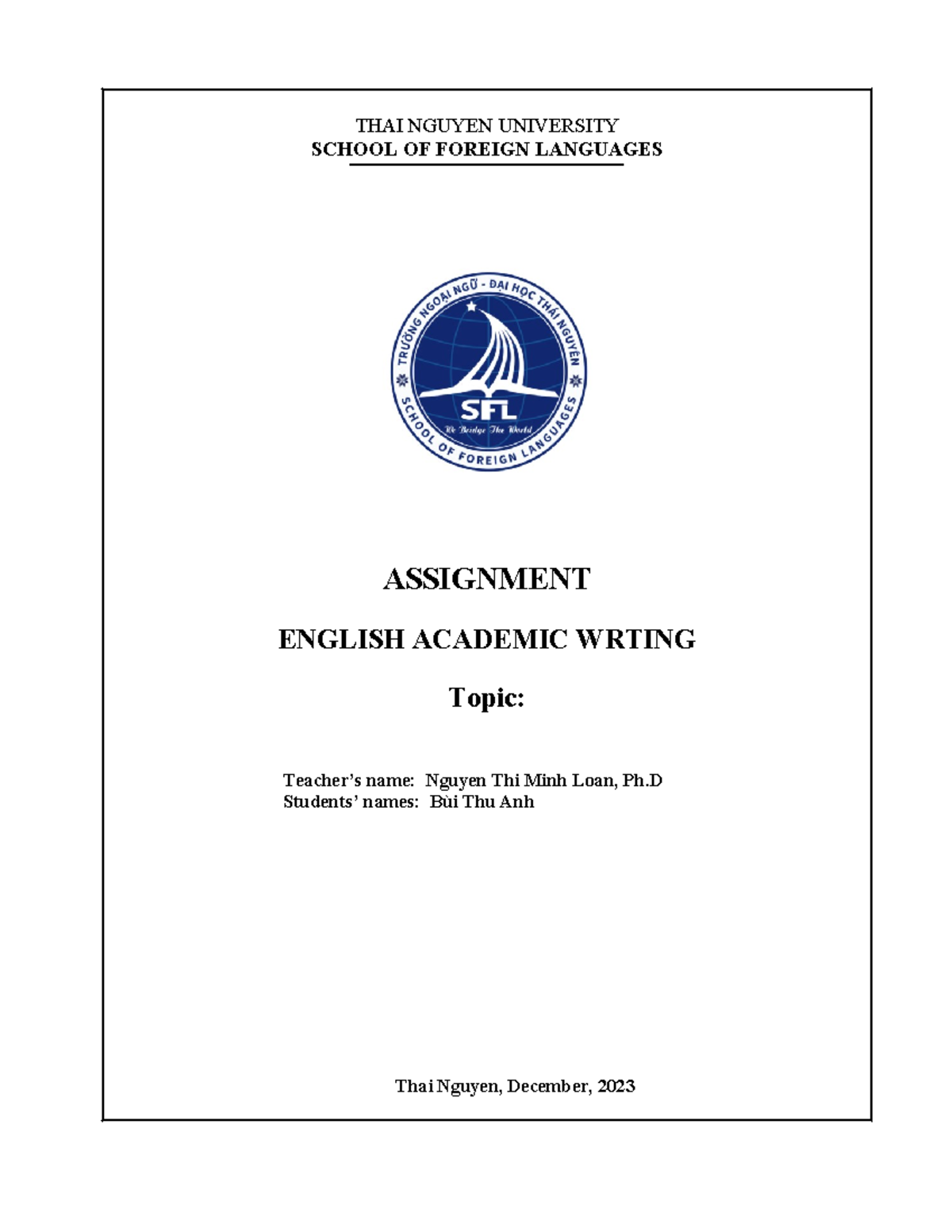 THAI NGUYEN UNIVERSITY ENGLISH ACADEMIC WRITING ASSIGNMENT - Studocu