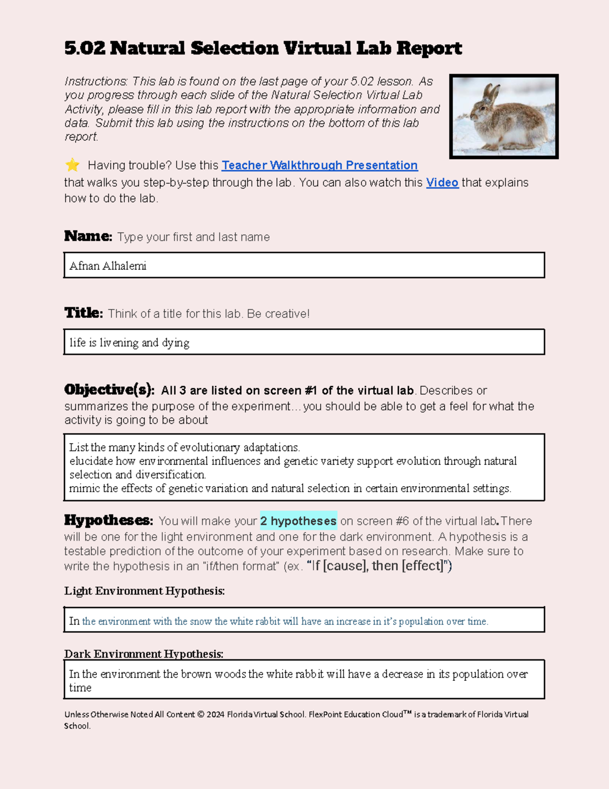 5.02 Natural Selection Virtual Lab Report Instructions and Guide - Studocu