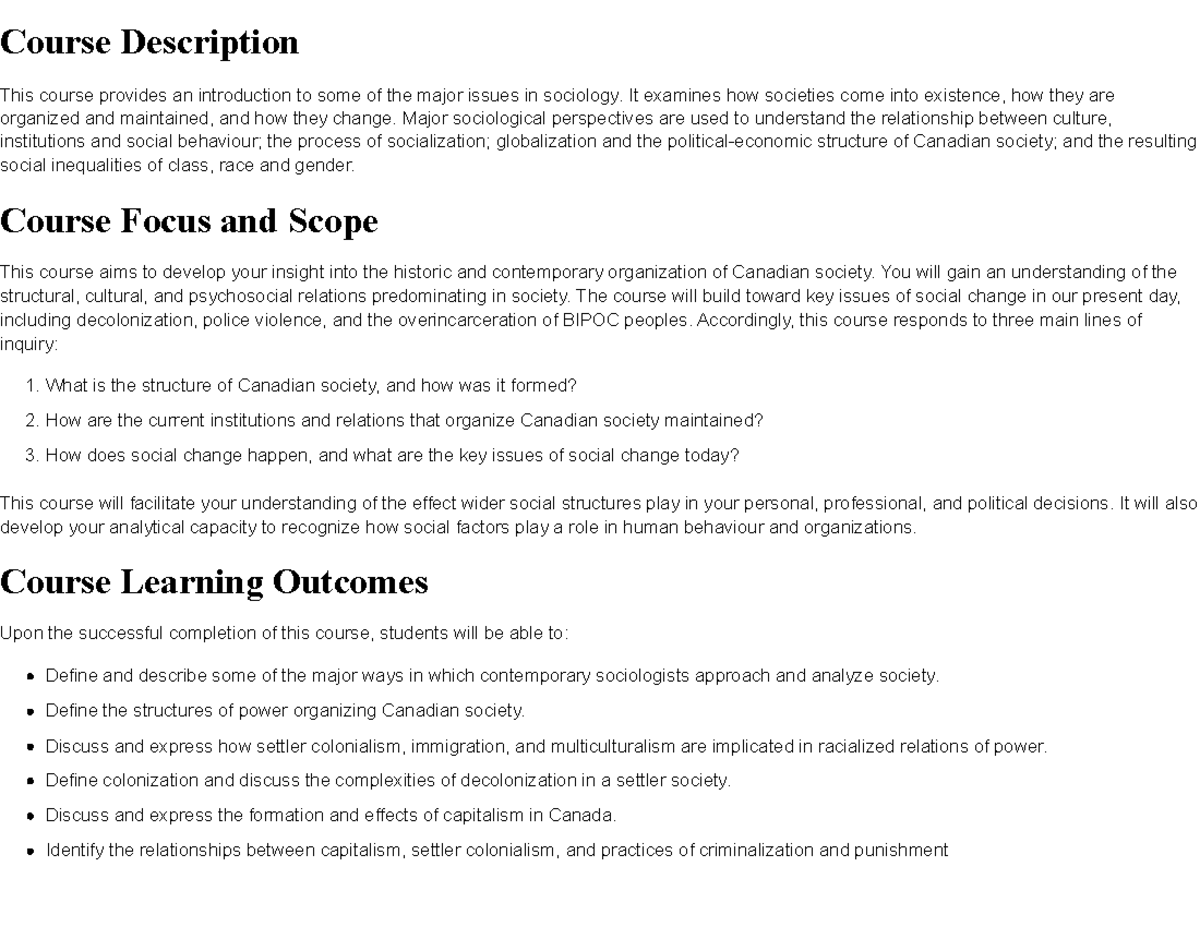 CSOC103 Course Outline (Final Exam) - Major Sociological Issues in ...
