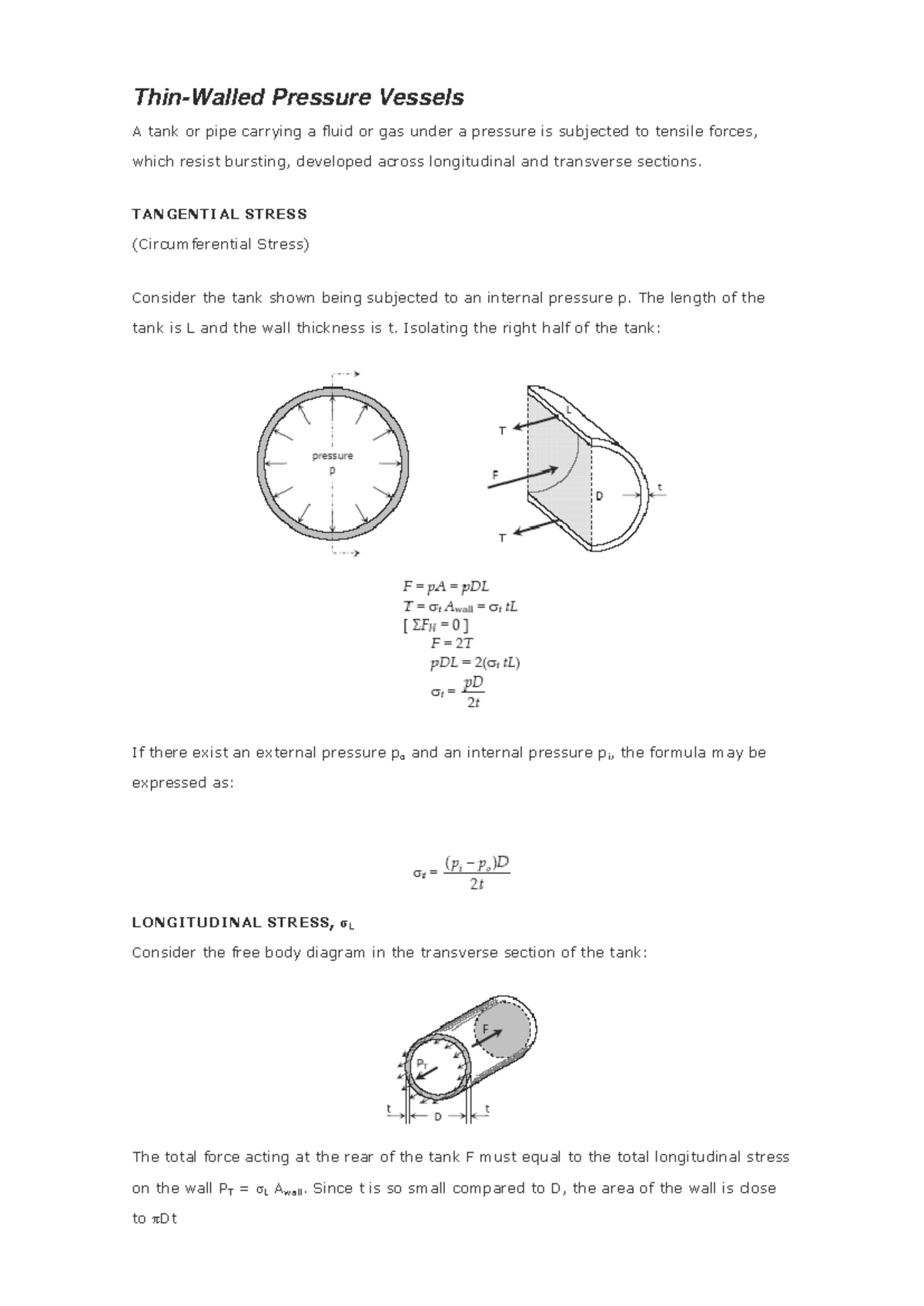 Pressure Vessels: Analysis of Tangential and Longitudinal Stresses ...