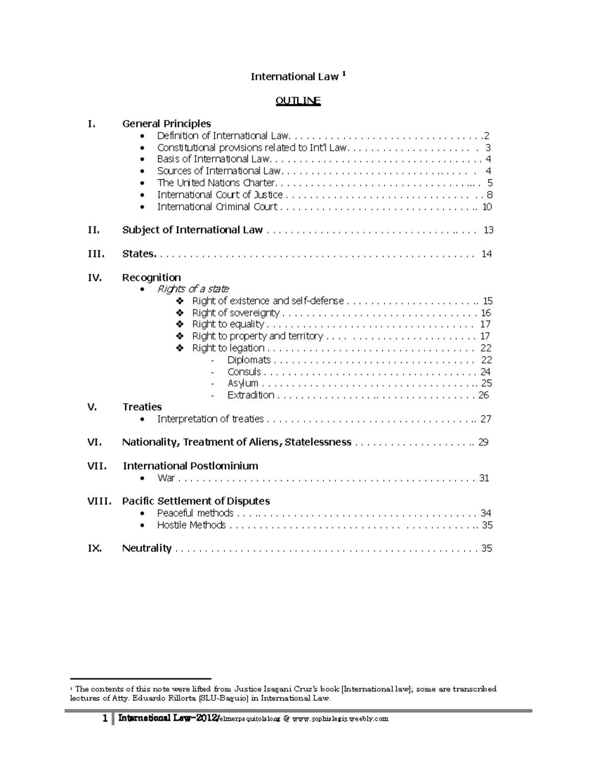 International Law 1: Comprehensive Outline and Key Principles - Studocu