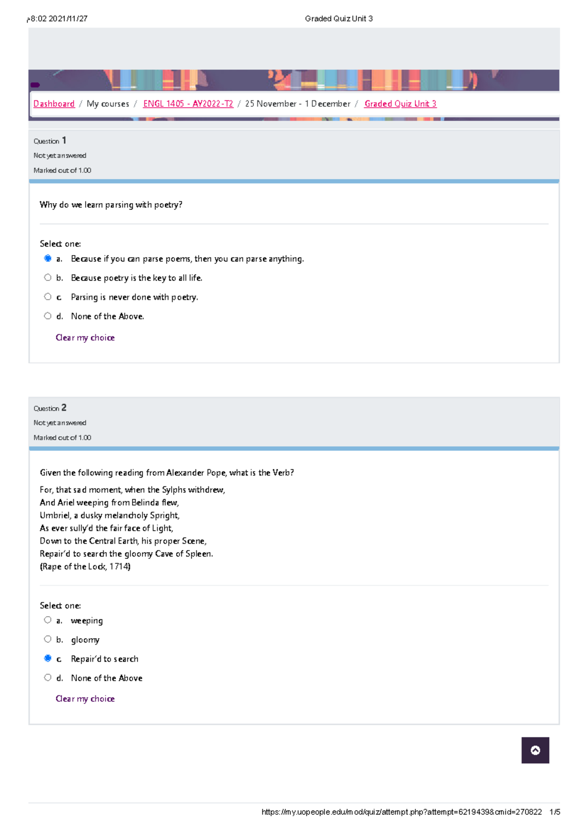 Graded Quiz Unit 3: Parsing with Poetry - Studocu