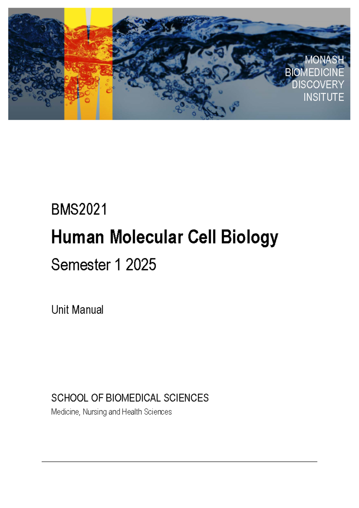 BMS2021 Human Molecular Cell Biology Unit Manual - Semester 1 2025 - Document Preview
