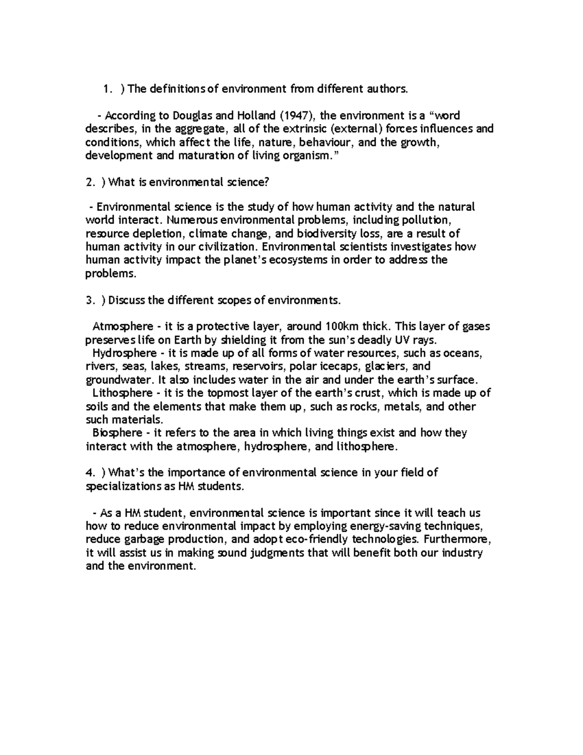 ENV 101: Understanding Environmental Science and Its Importance - Studocu