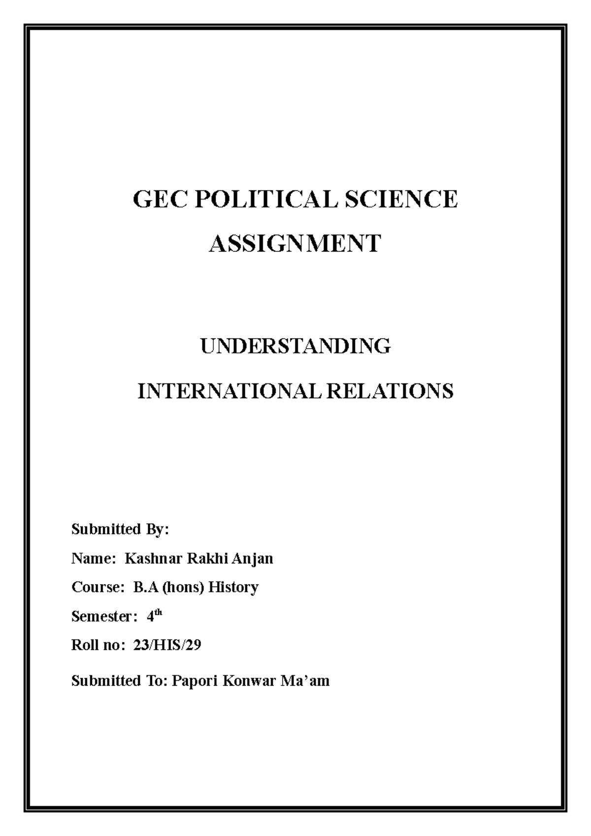 GEC POLITICAL SCIENCE ASSIGNMENT: TNCs and Global Governance Analysis ...