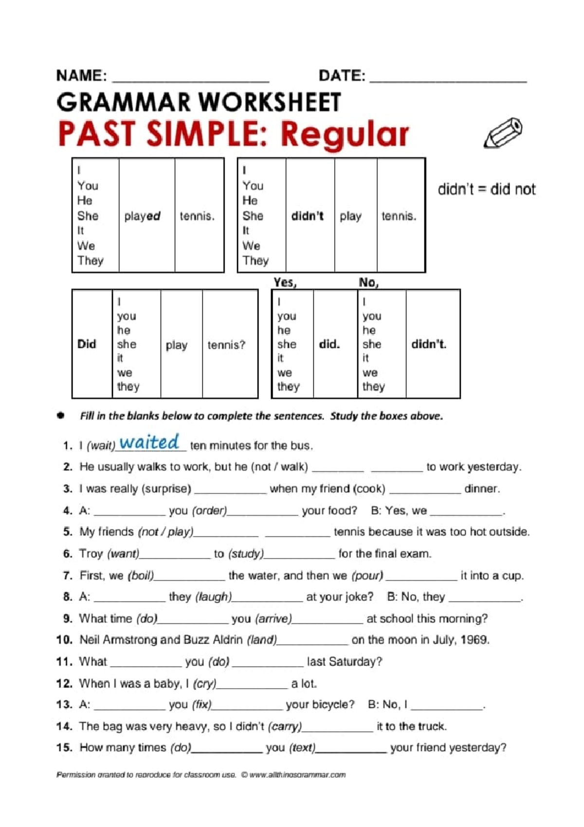 GRAMMAR WORKSHEET: PAST SIMPLE REGULAR EXERCISES - Studocu
