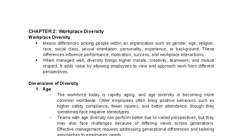 CHAPTER 2: Understanding Workplace Diversity and Its Impact - Studocu