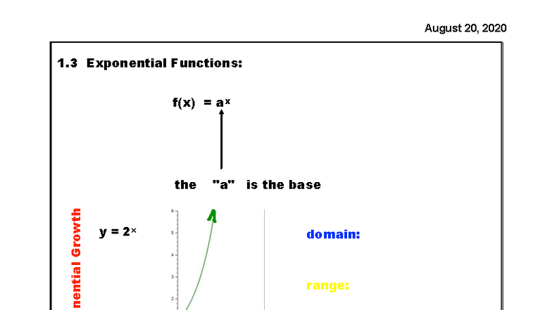CALC 1.3 Lesson: Exponential Functions & Growth/Decay Examples - Studocu