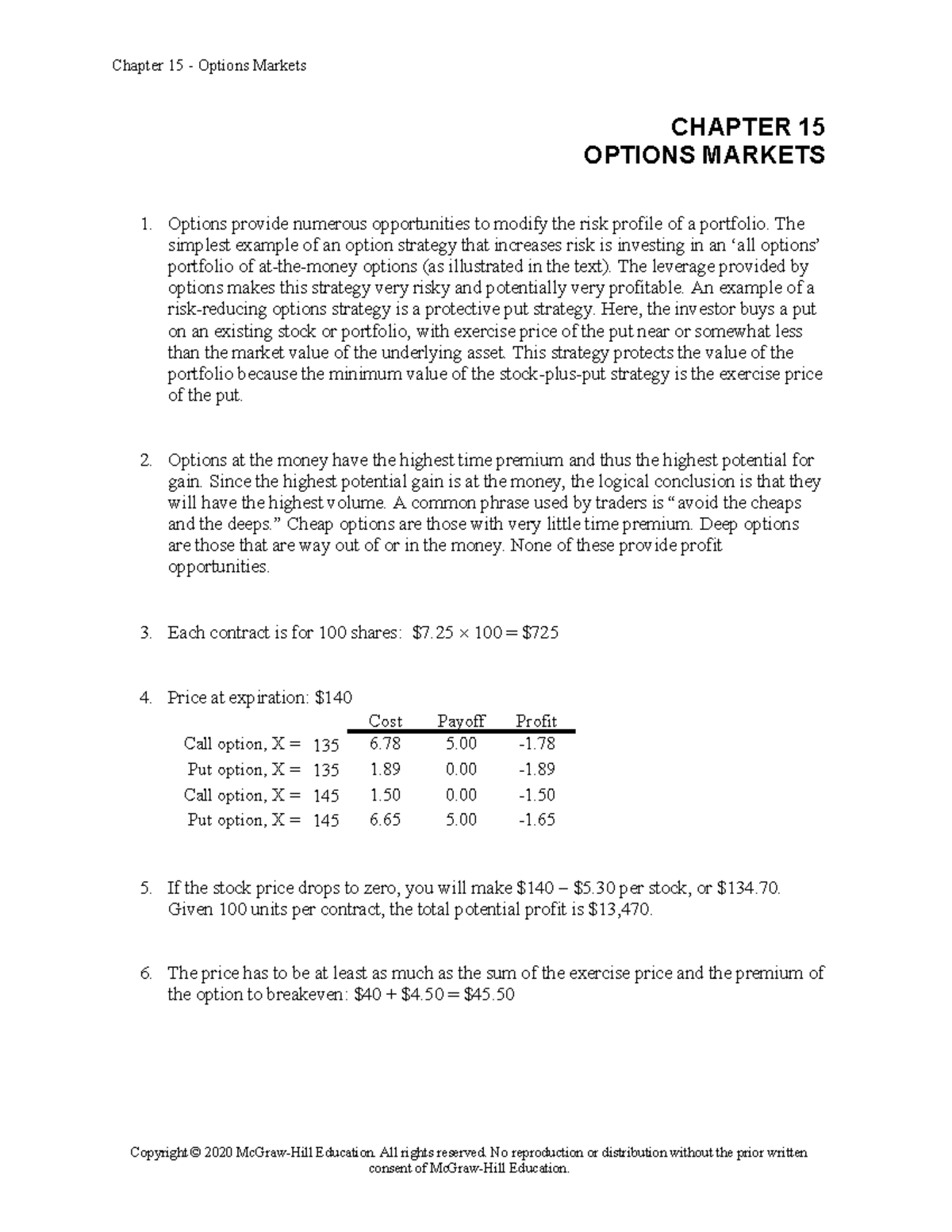 Chapter 15 Options Markets - Solutions to Investment Theory Exercises ...