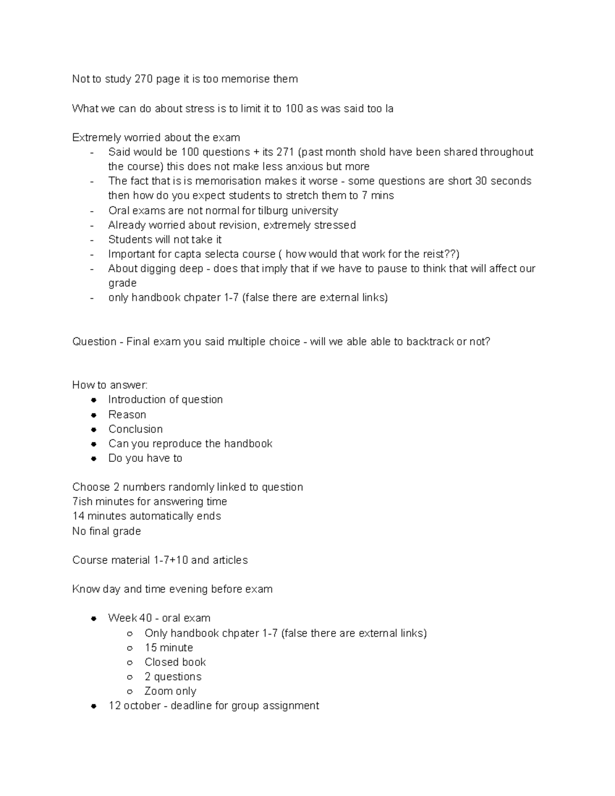 Final Exam Instructions for Course 270: Managing Exam Stress and Format ...