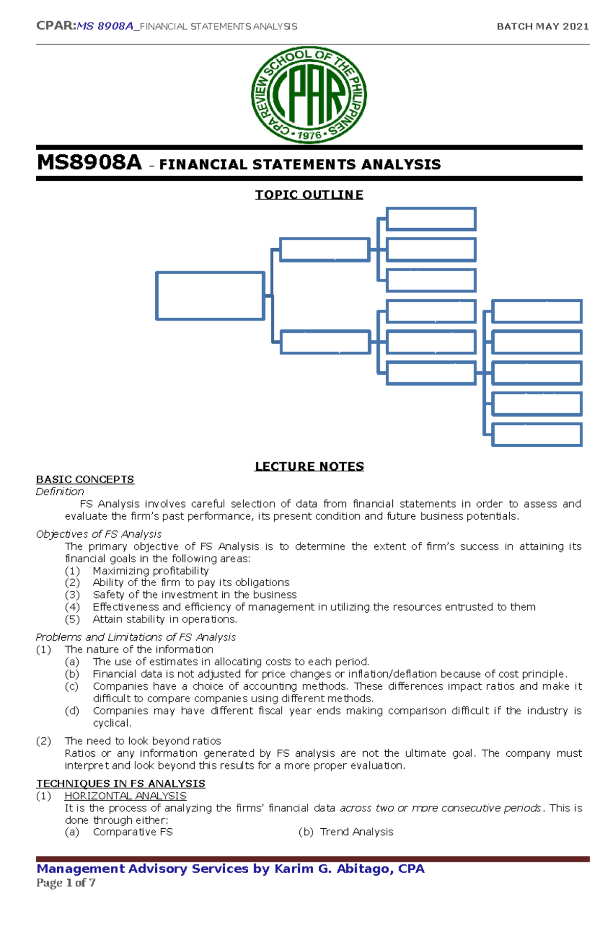 MS8908A - Financial Statements Analysis Lecture Notes and Techniques ...
