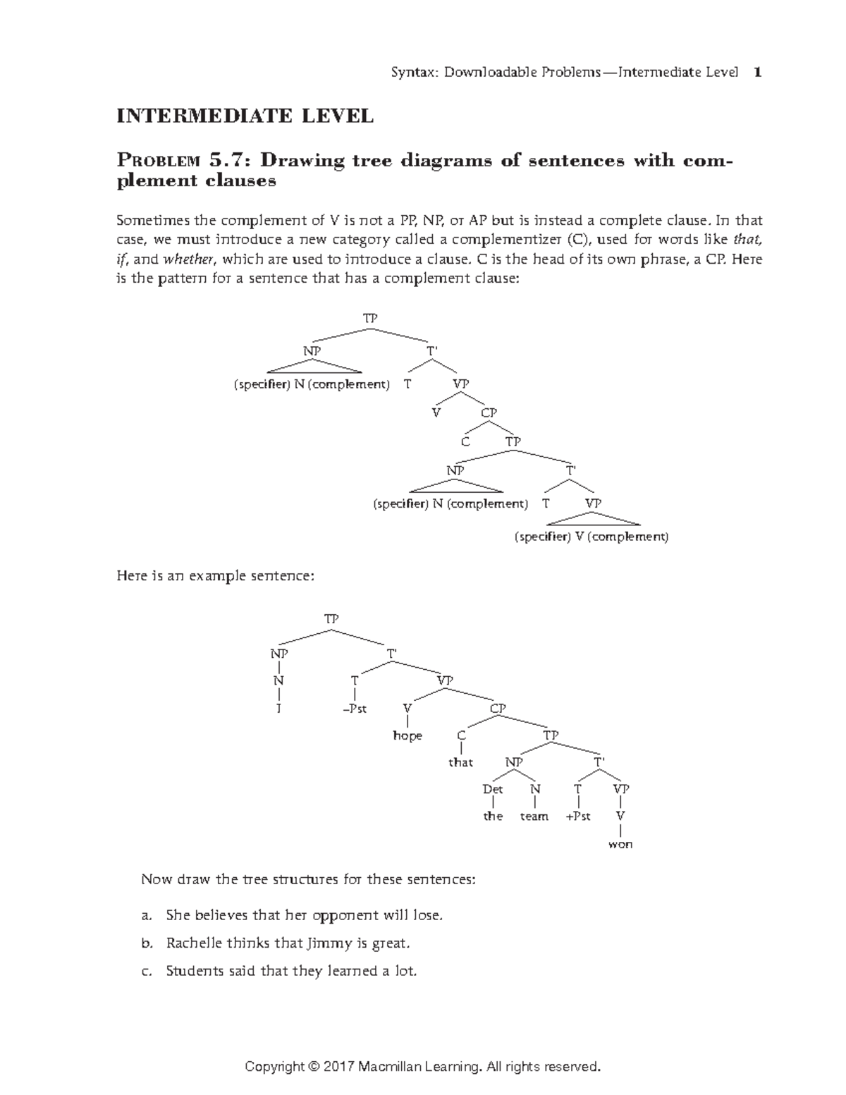 Syntax intermediate drawing tree diagrams with complementizers ...