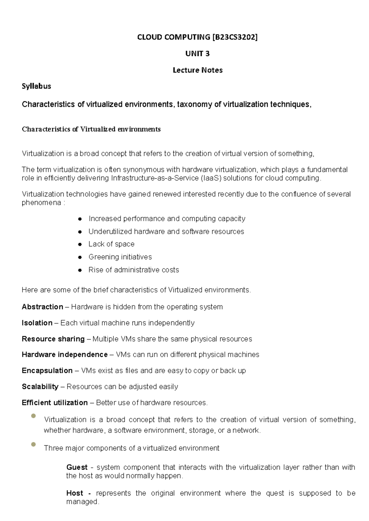 CLOUD COMPUTING U3 Lecture Notes: Virtualization Techniques ...