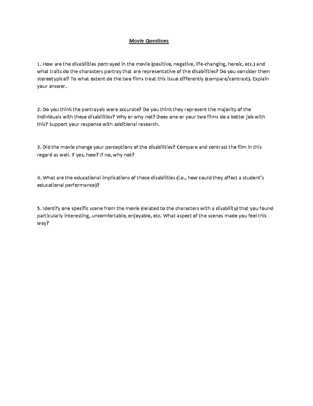 Movie Analysis Questions: Disabilities in Film Insights - Studocu
