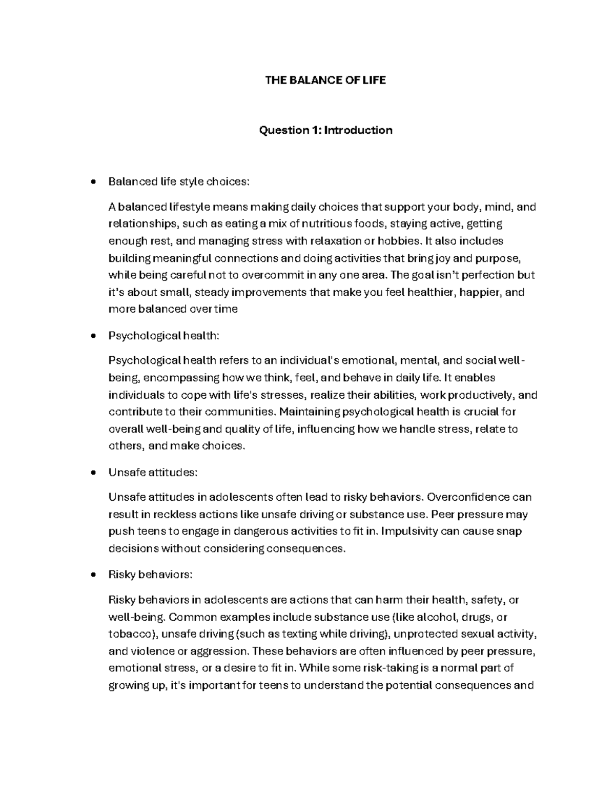 Document 1 - It is about life style - THE BALANCE OF LIFE Question 1 ...