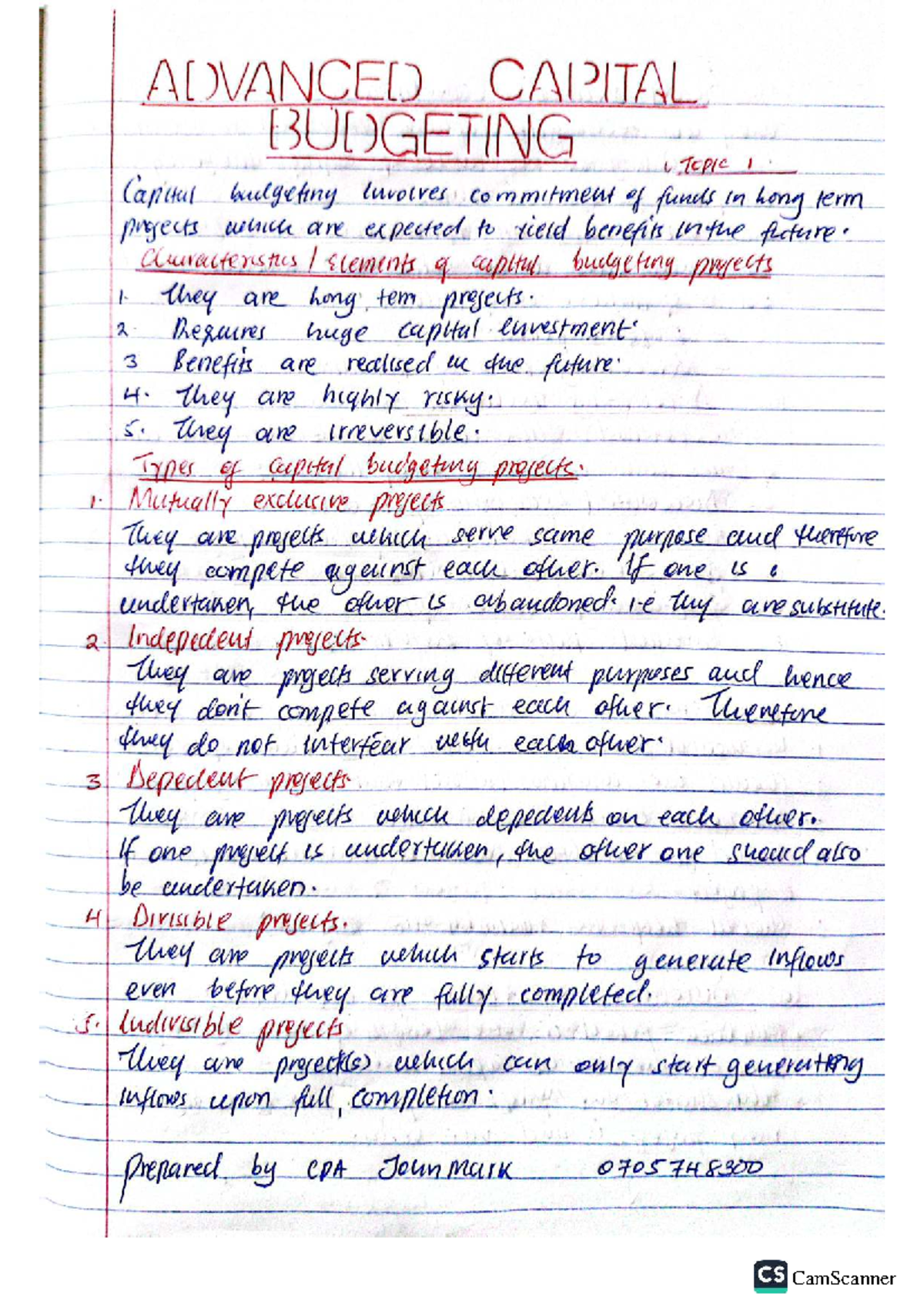 Advanced Capital Budgeting (DEPE 1) - Comprehensive Study Notes - Studocu