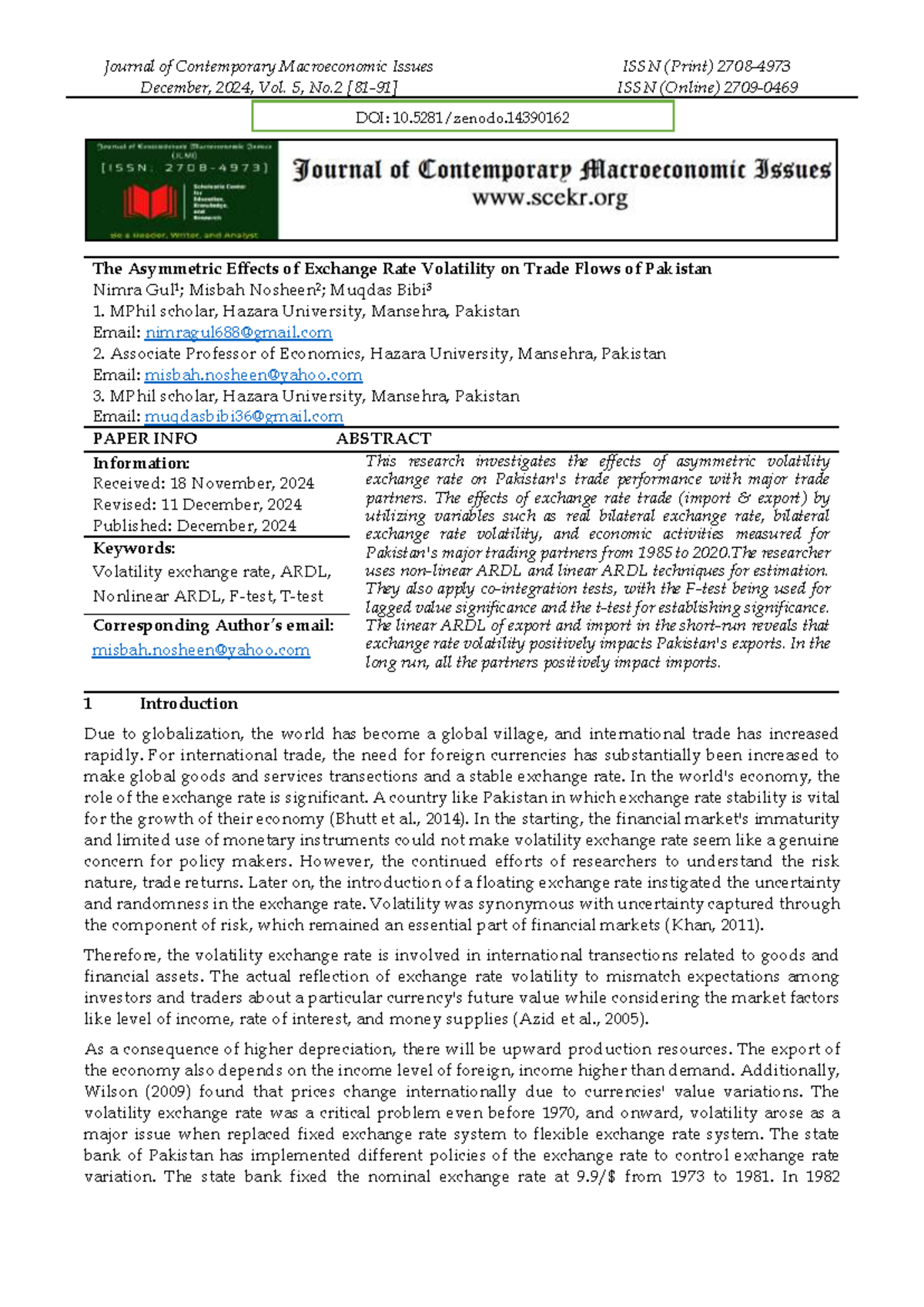 The Asymmetric Effects of Exchange Rate Volatility on Trade Flows in ...