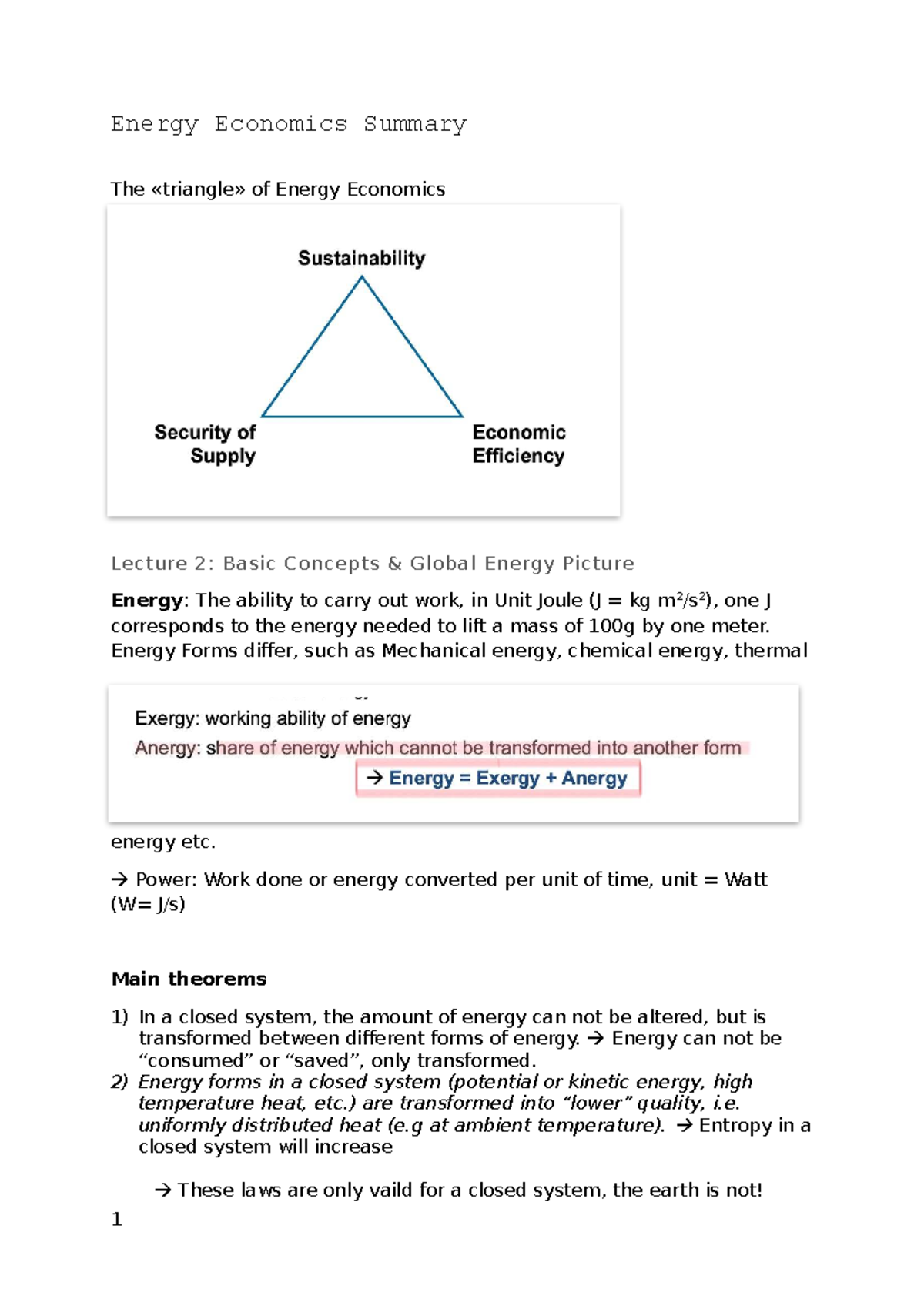 Energy Economics Summary: Lecture 2 - Basic Concepts and Global Energy ...