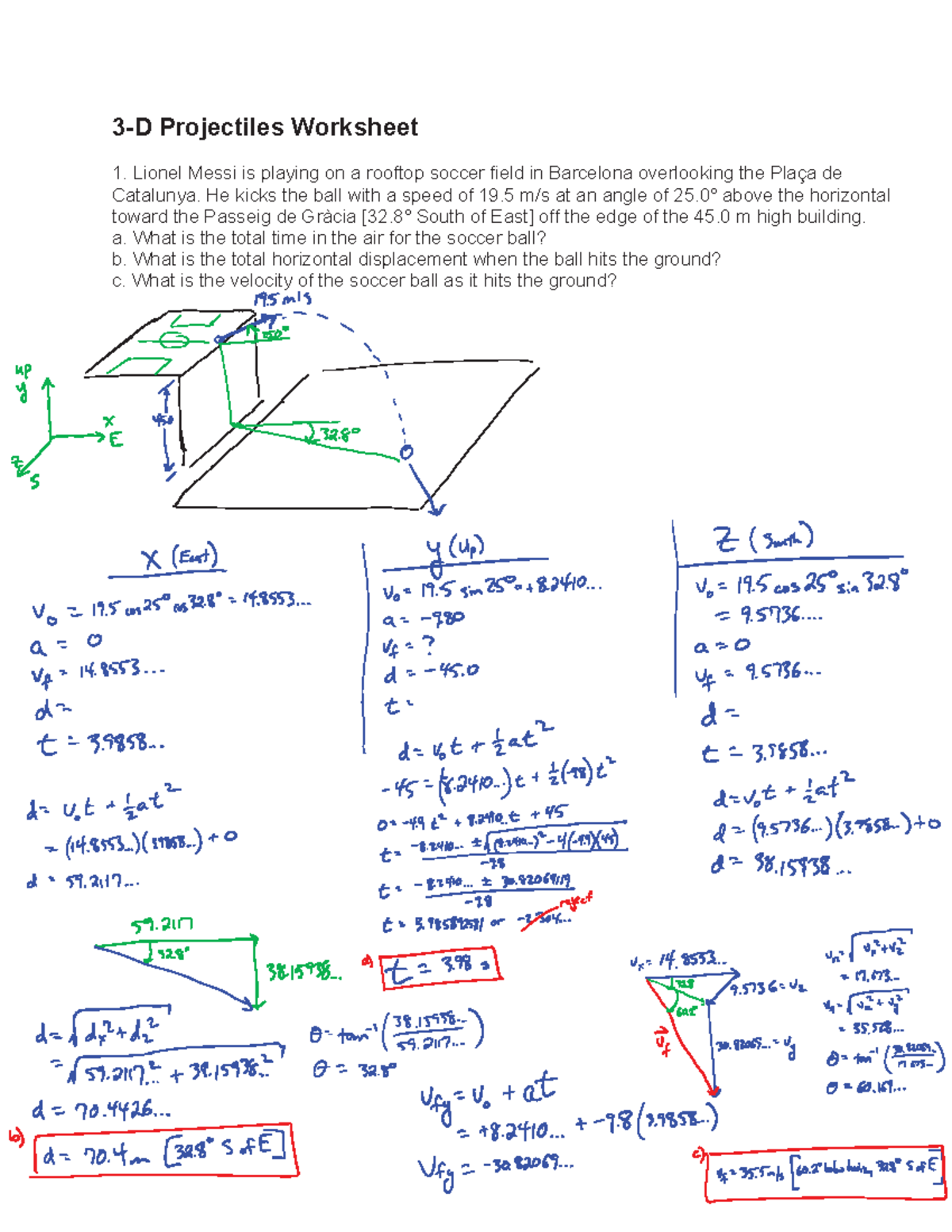 3b 3d projectiles worksheet solutionsflat - 3-D Projectiles Worksheet ...
