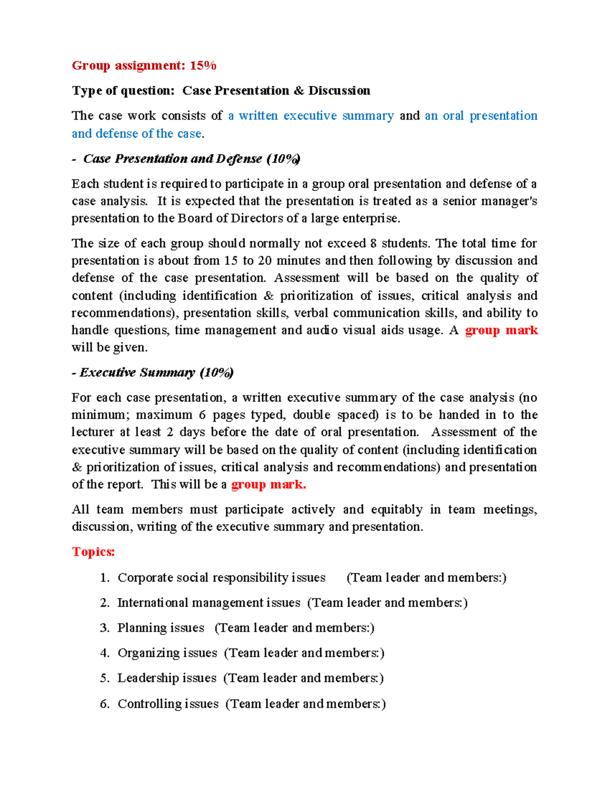 Group assignment Principle of Management - Group assignment: 15% Type ...