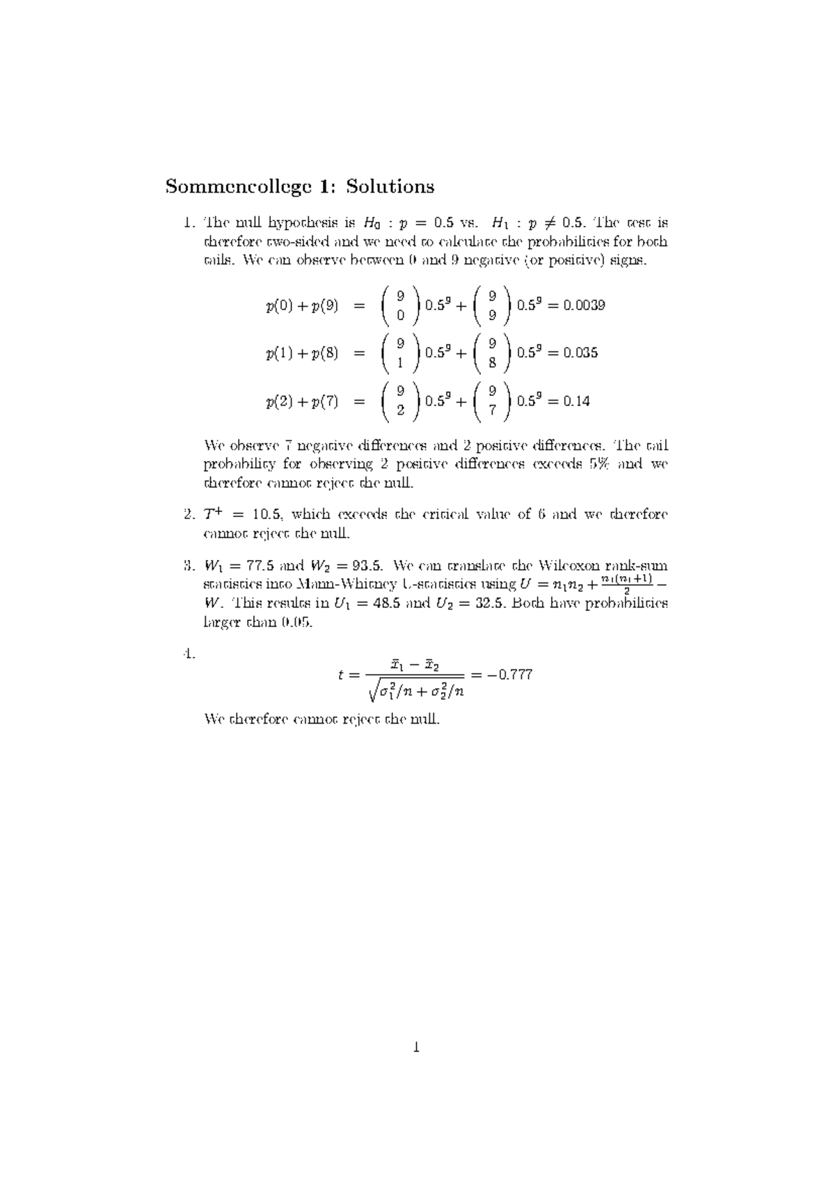 Advanced Statistics Practical Solutions Lecture 1-6 - Studeersnel