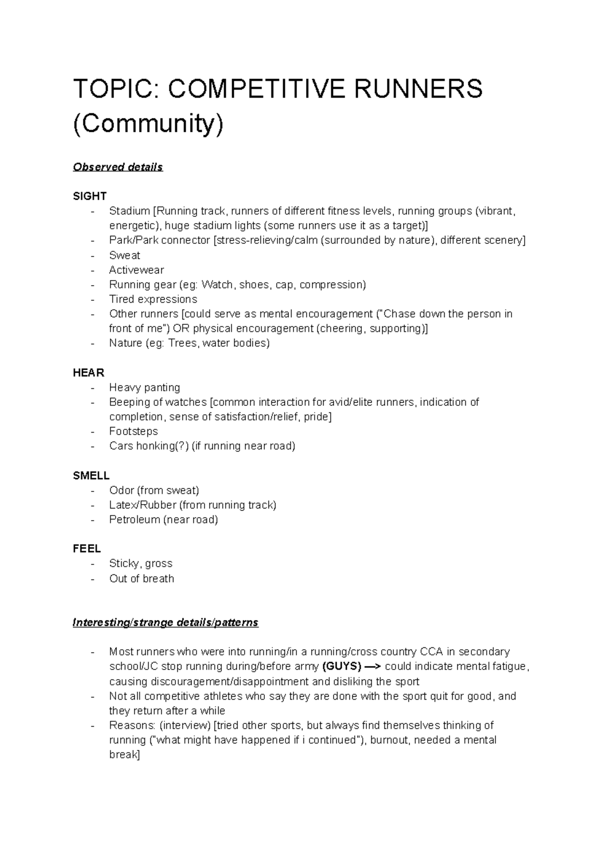 Field and Research Notes - Copy - TOPIC: COMPETITIVE RUNNERS (Community ...