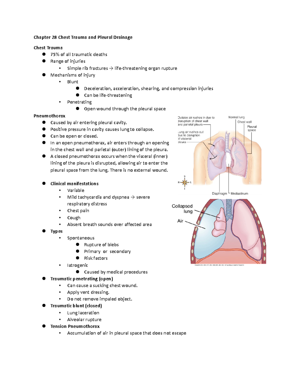 Ch 28 Chest Trauma & Pleural Drainage: Key Concepts & Management - Studocu