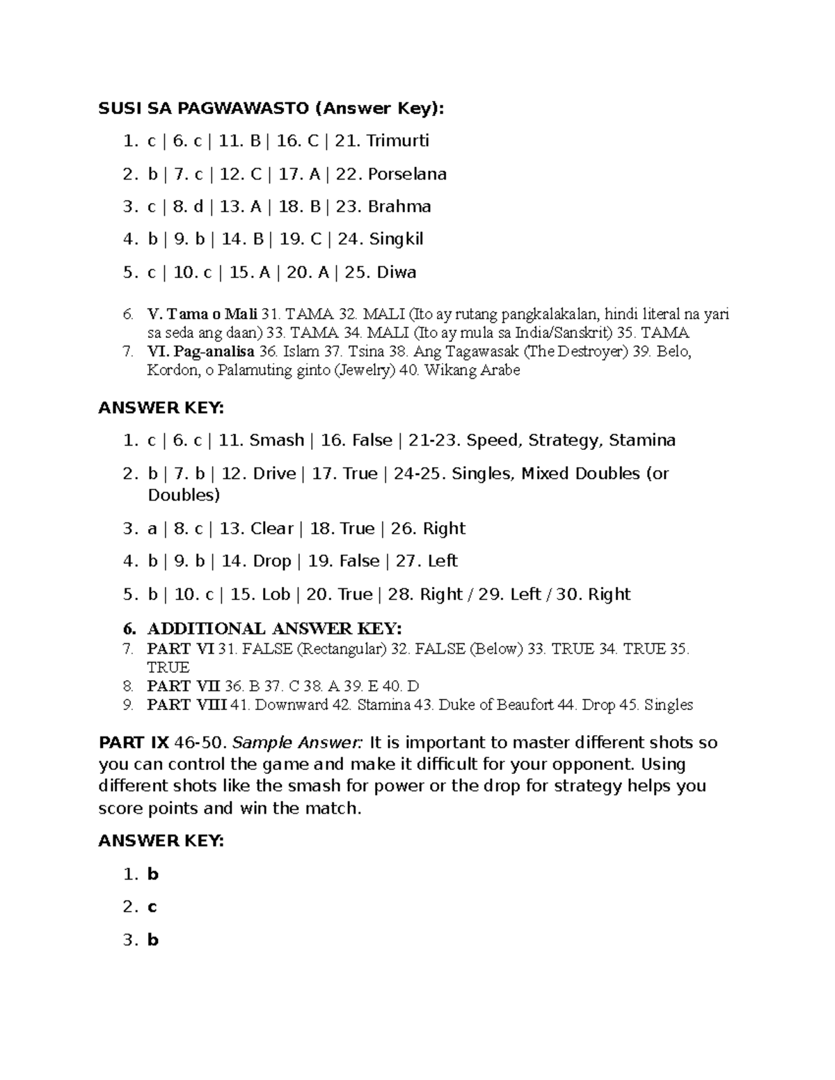 G5 - Answer Key for Various Subjects and Topics - Studocu