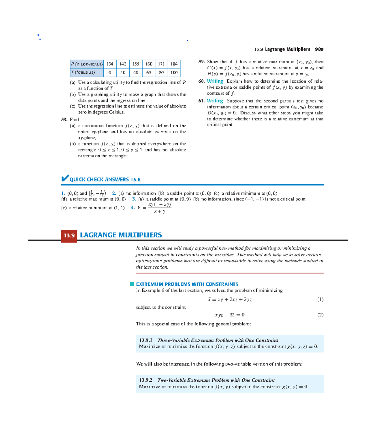 Math Work - Chapter 13.9: Lagrange Multipliers & Optimization - Studocu