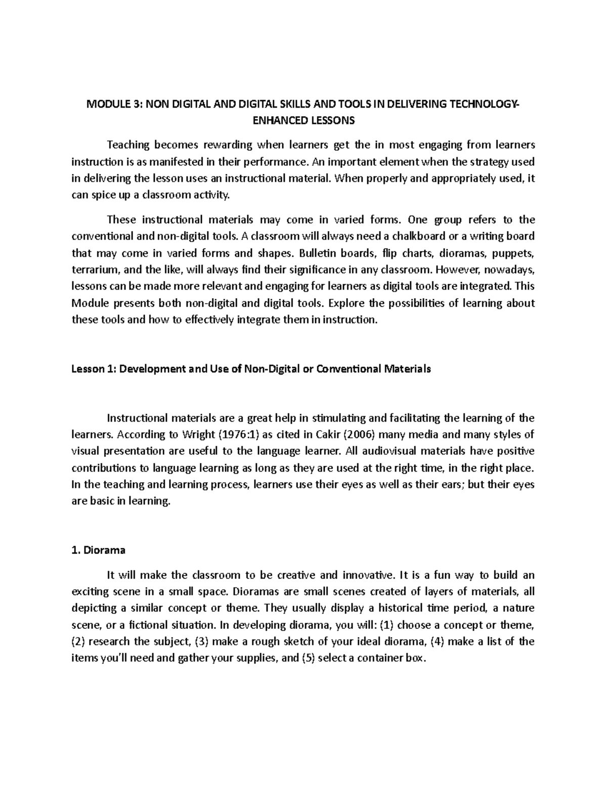Module 3: Engaging Instruction with Non-Digital & Digital Tools - Studocu