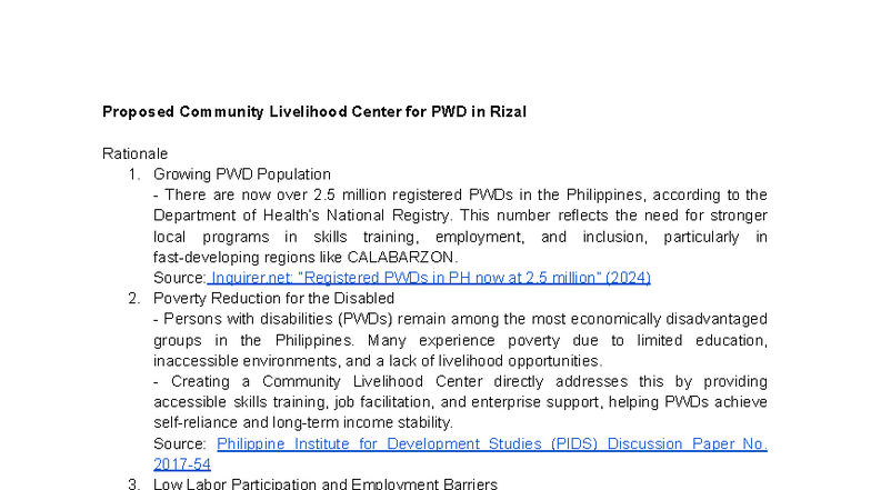 Proposed Community Livelihood Center for PWDs in Rizal: A Rationale ...