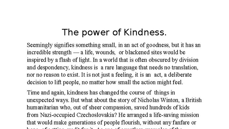 The Power of Kindness: Its Unseen Strengths and Lasting Impact - Studocu