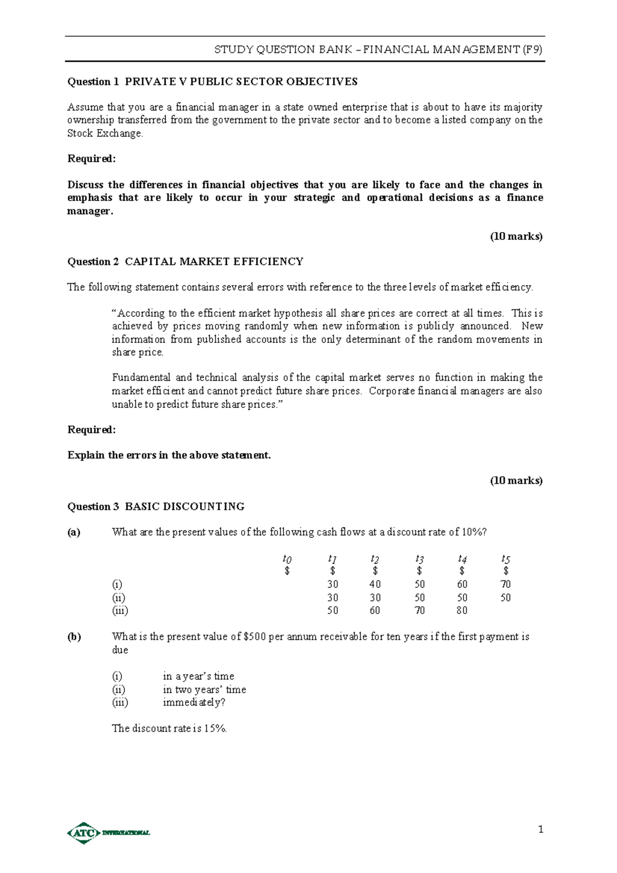 ACCA Paper F9 FInancial Management F9FM-SQB-Qs d07 - STUDY QUESTION ...