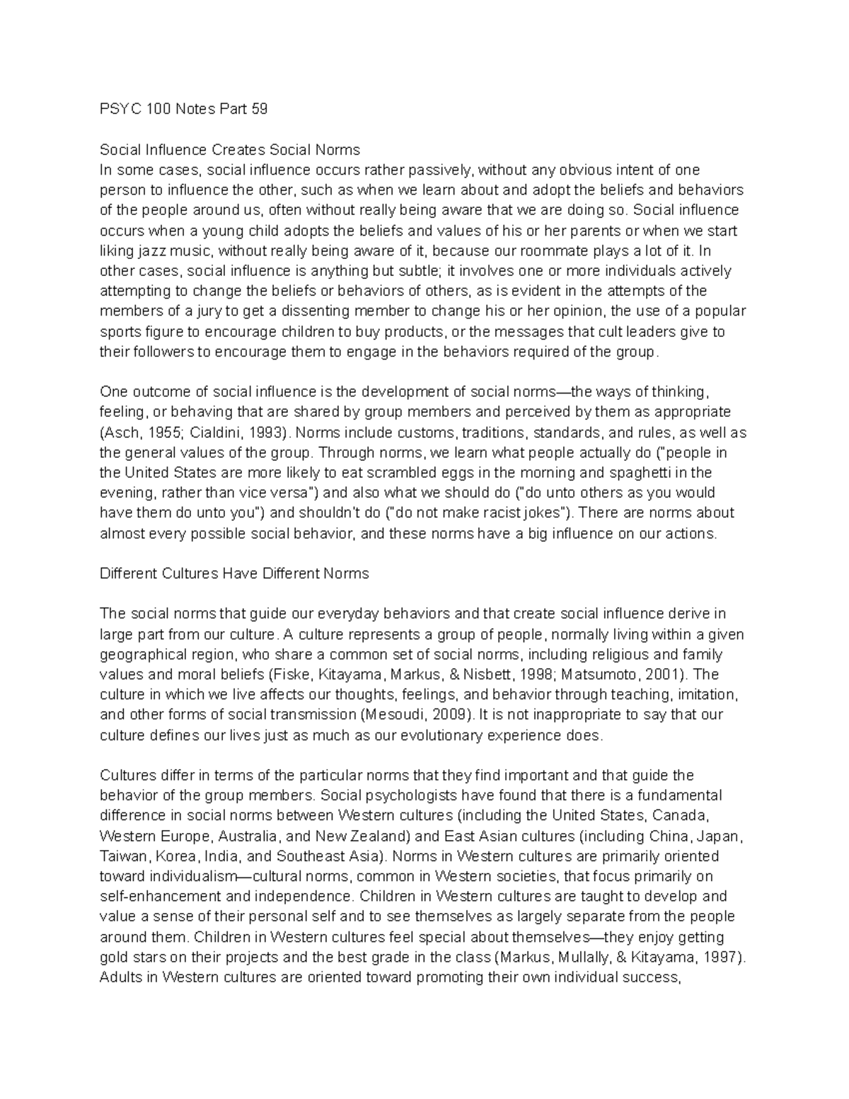 PSYC 100 Notes Part 59 - PSYC 100 Notes Part 59 Social Influence ...