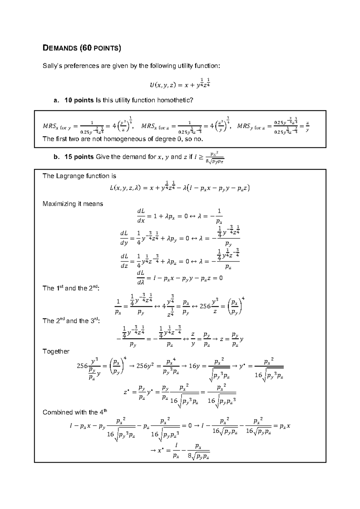 Midterm Exam 2023: Demand Functions and Utility Analysis - Studeersnel