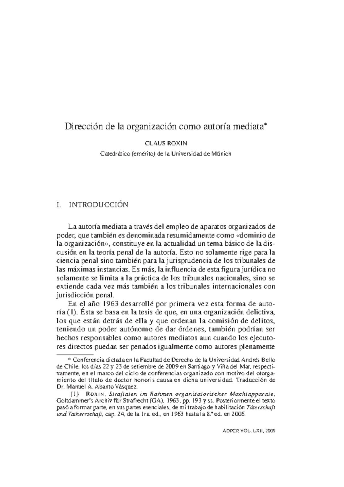 Dirección de la Organización como Autoría Mediata - Claus Roxin (2009 ...