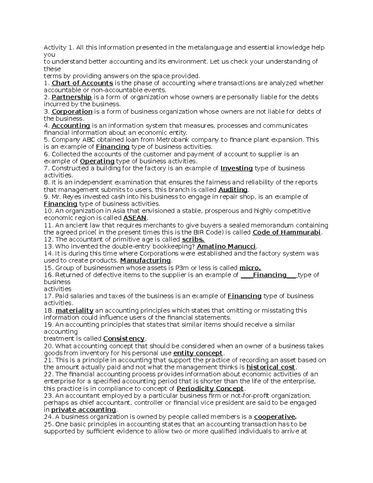 Activity 1: Understanding Key Accounting Concepts for ACC101 - Studocu