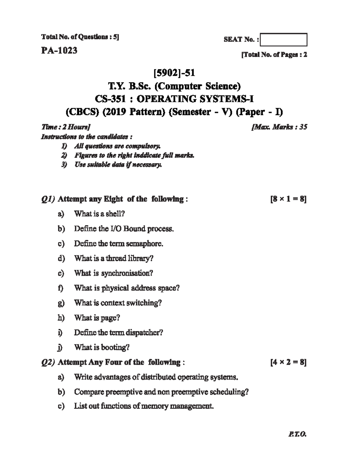 T.Y. B.Sc. (Computer Science) PYQ: Operating Systems, Web Tech, Data ...