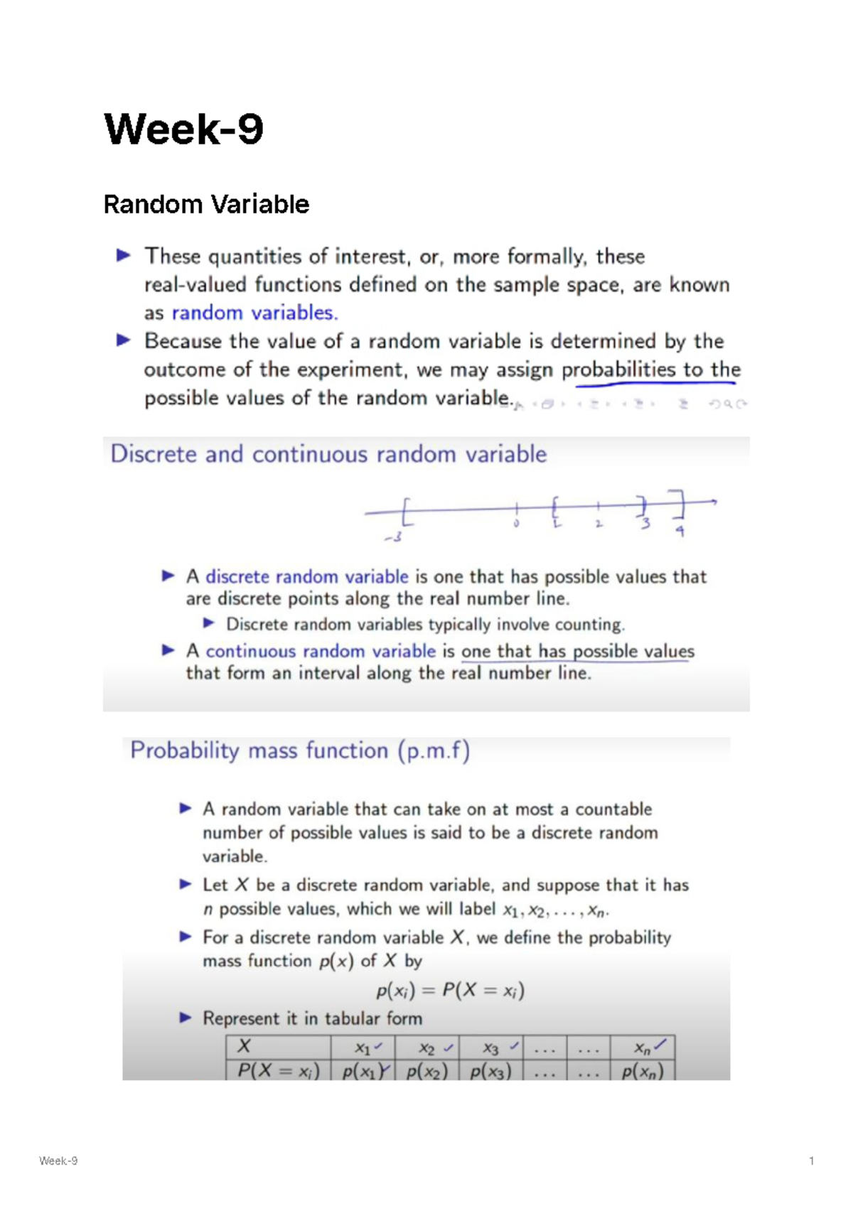Statistics Term-1 Week 9 Notes on Random Variables & Probability Mass ...