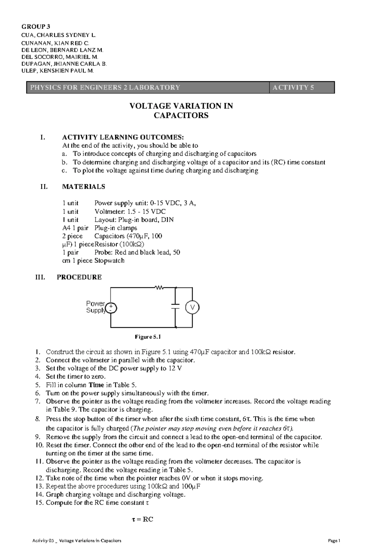 PHYSICS FOR ENGINEERS 2 LAB ACTIVITY 08: RESISTORS IN SERIES & PARALLEL ...